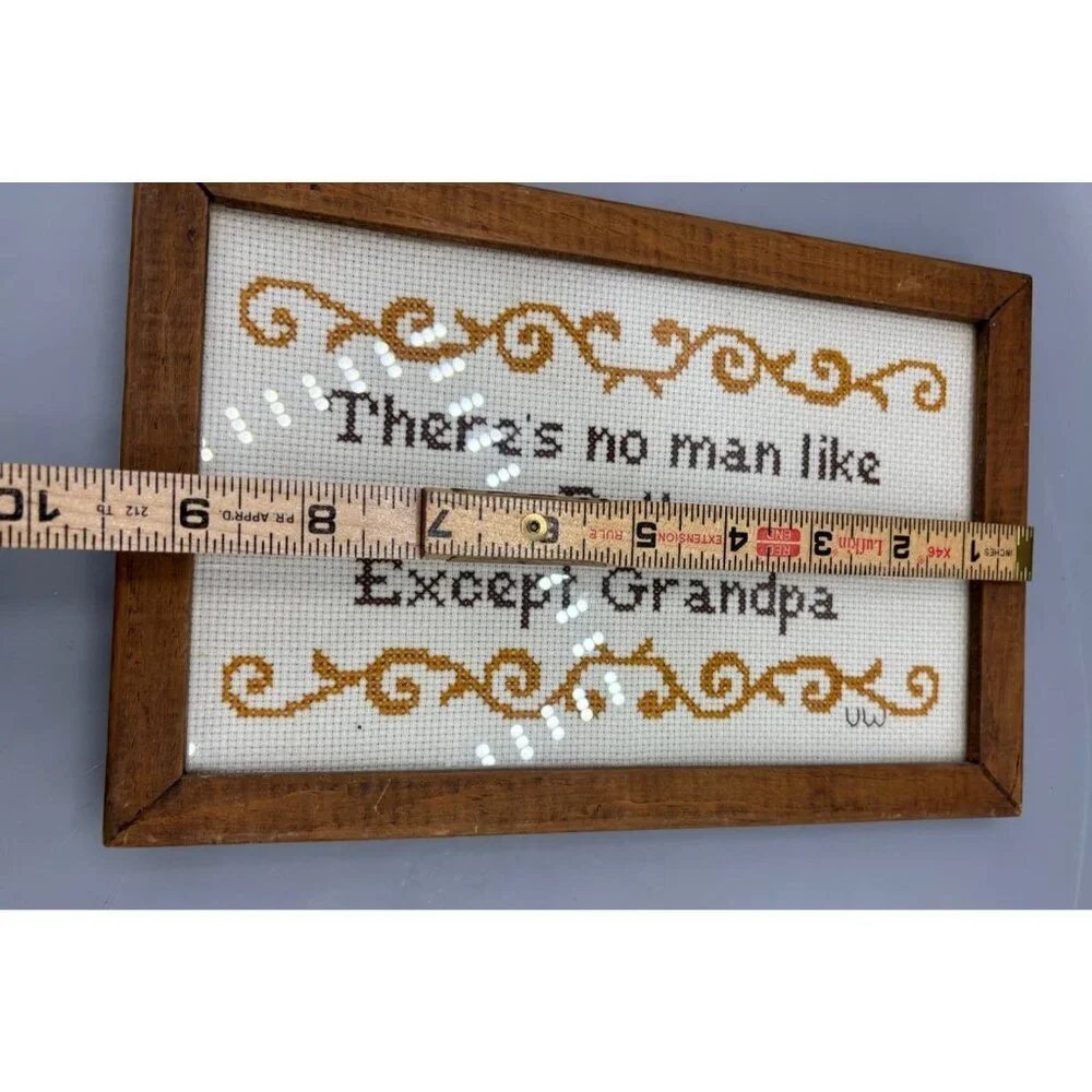 Vtg Wood Framed‎ Cross Stitch Theres No Man Like My Father Except Grandpa